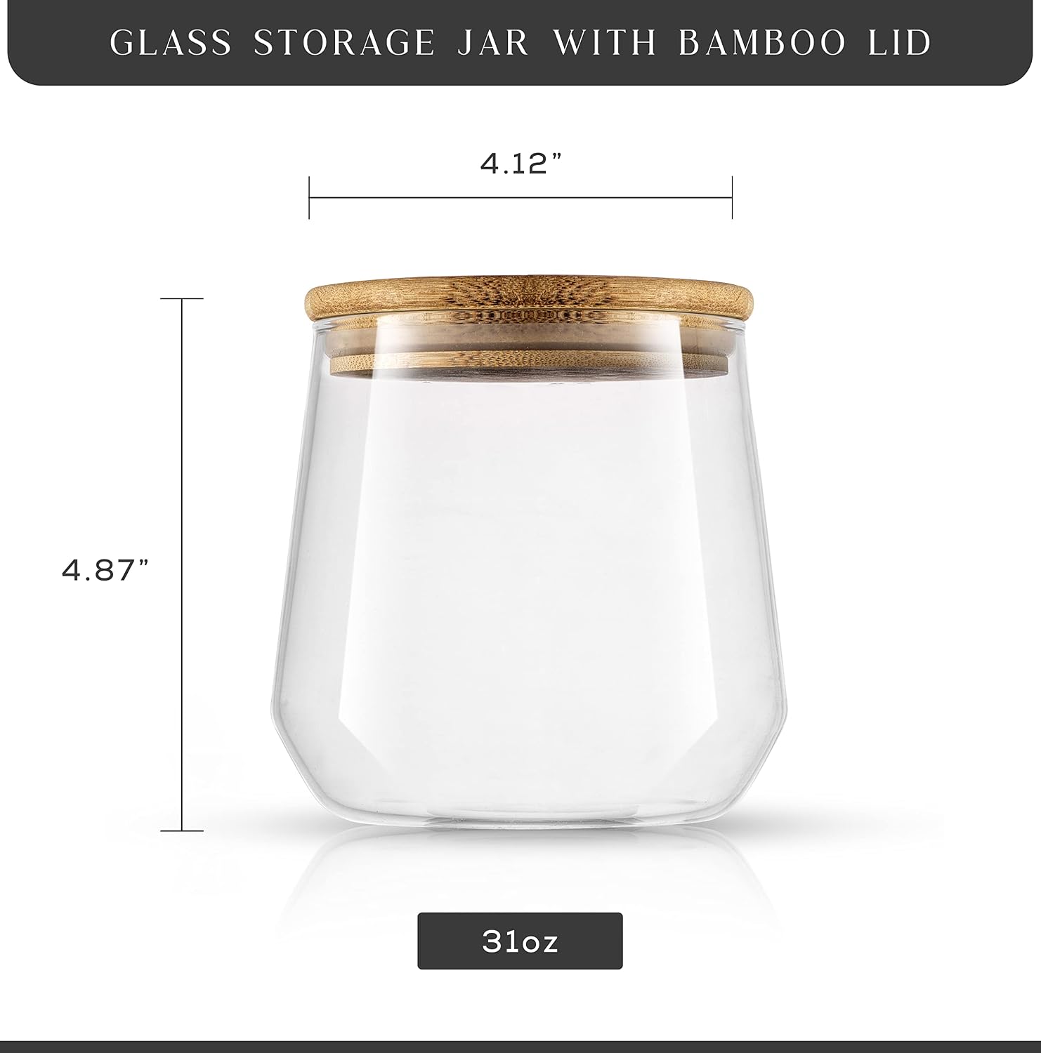 Cookie Jar. 1 Large Glass Jars With Bamboo Lids Set. For Kitchen Counter, Rice Jar, Candy Jar, Flour and Sugar Containers Canisters, 31-OZ Big Glass Jar with Lid, Airtight Glass Storage - Image 2