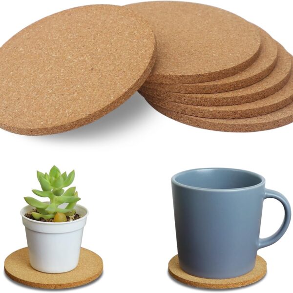 6Pcs Cork Coasters, 3.9 inch Cork Coaster Desk, Coaster Set for Cup and Plant