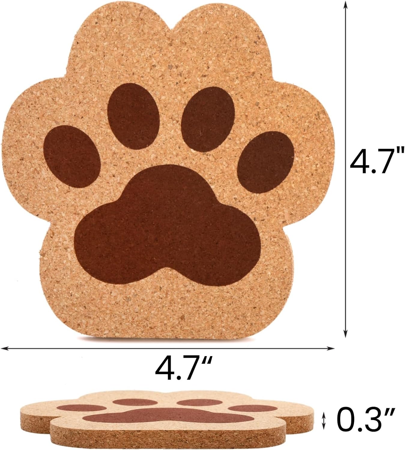 12 Pack Cork Coasters for Drinks, 4.7" Absorbent Cup Mat Set, Heat Resistant Kitchen Coasters, Reusable Cat Paw Shape Table Protection Trivet for Glasses Mugs, Room Decor, Housewarming Gifts - Image 2