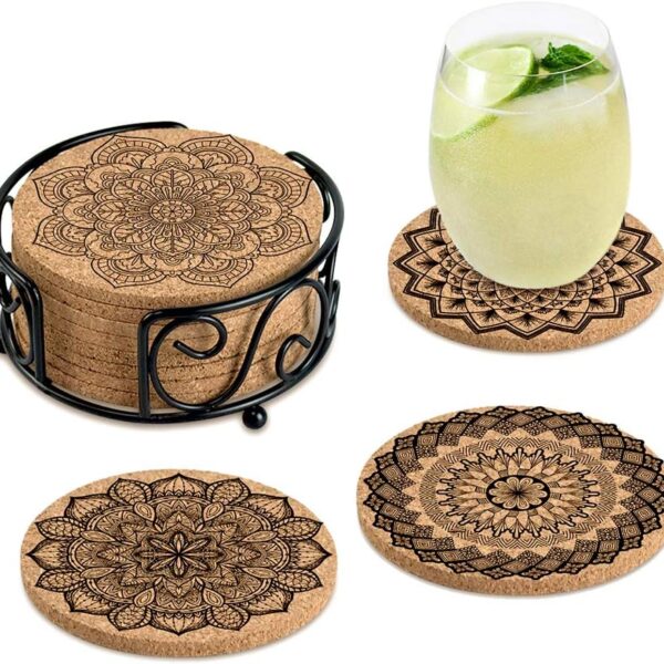 Coasters for Drinks Absorbent Cork Coasters with Holder Housewarming Gifts for New Home Present for Friends,Living Room Decor,Apartment Decor