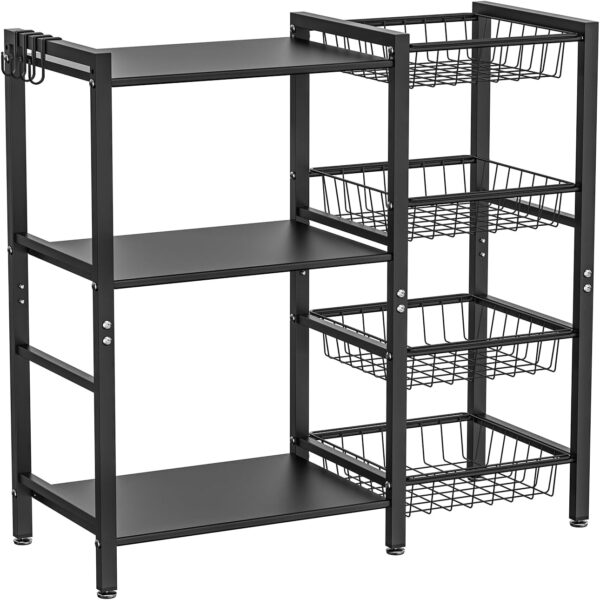 Three-tier four-basket kitchen storage rack/multi-functional coffee bar/air fryer rack, with steel mesh basket