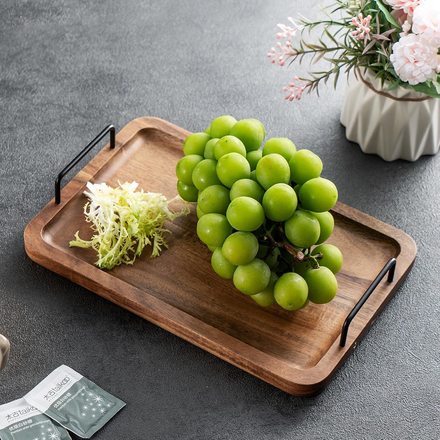 Tray Coffee Table Serving Tray, Charcuterie Serving Boards with Handles, Large Wooden Trays and Platters for Food Dinner Meal (12" x 8" x 0.8")