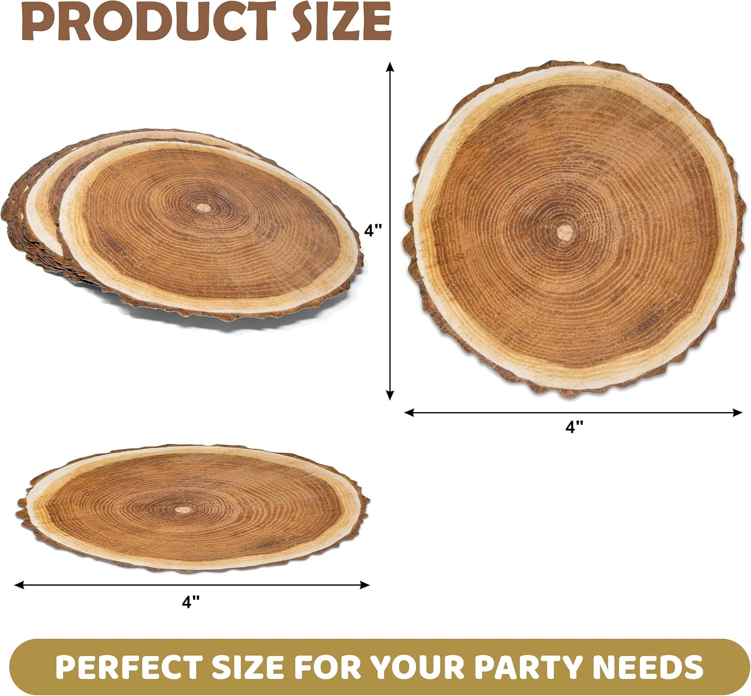 150 Pcs Wooden Look Paper Beverage Coasters, 4" Round, Rustic Wood Slice Cocktail Coaster for Drinks Wedding, Birthday Party Supplies Decorations - Image 2