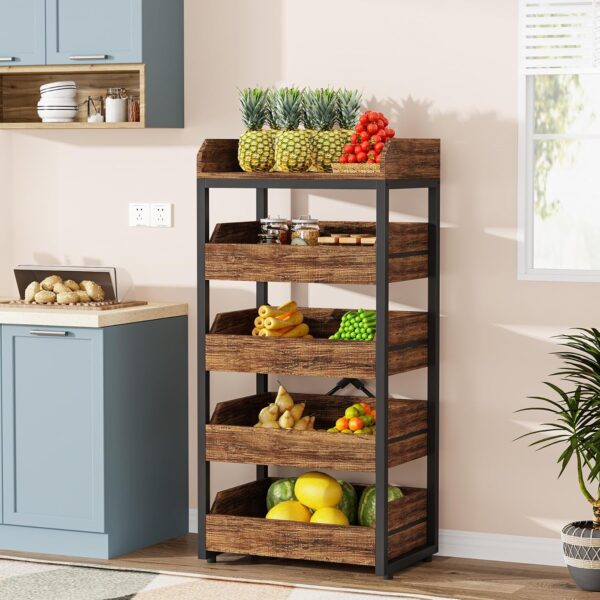Five-tier wooden pull-out snack rack/fruit and vegetable basket Practical Shelves for Multiple Uses