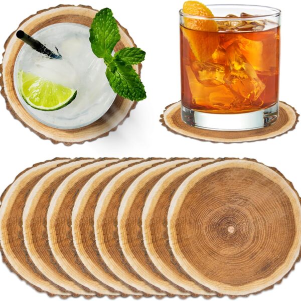 150 Pcs Wooden Look Paper Beverage Coasters, 4" Round, Rustic Wood Slice Cocktail Coaster for Drinks Wedding, Birthday Party Supplies Decorations