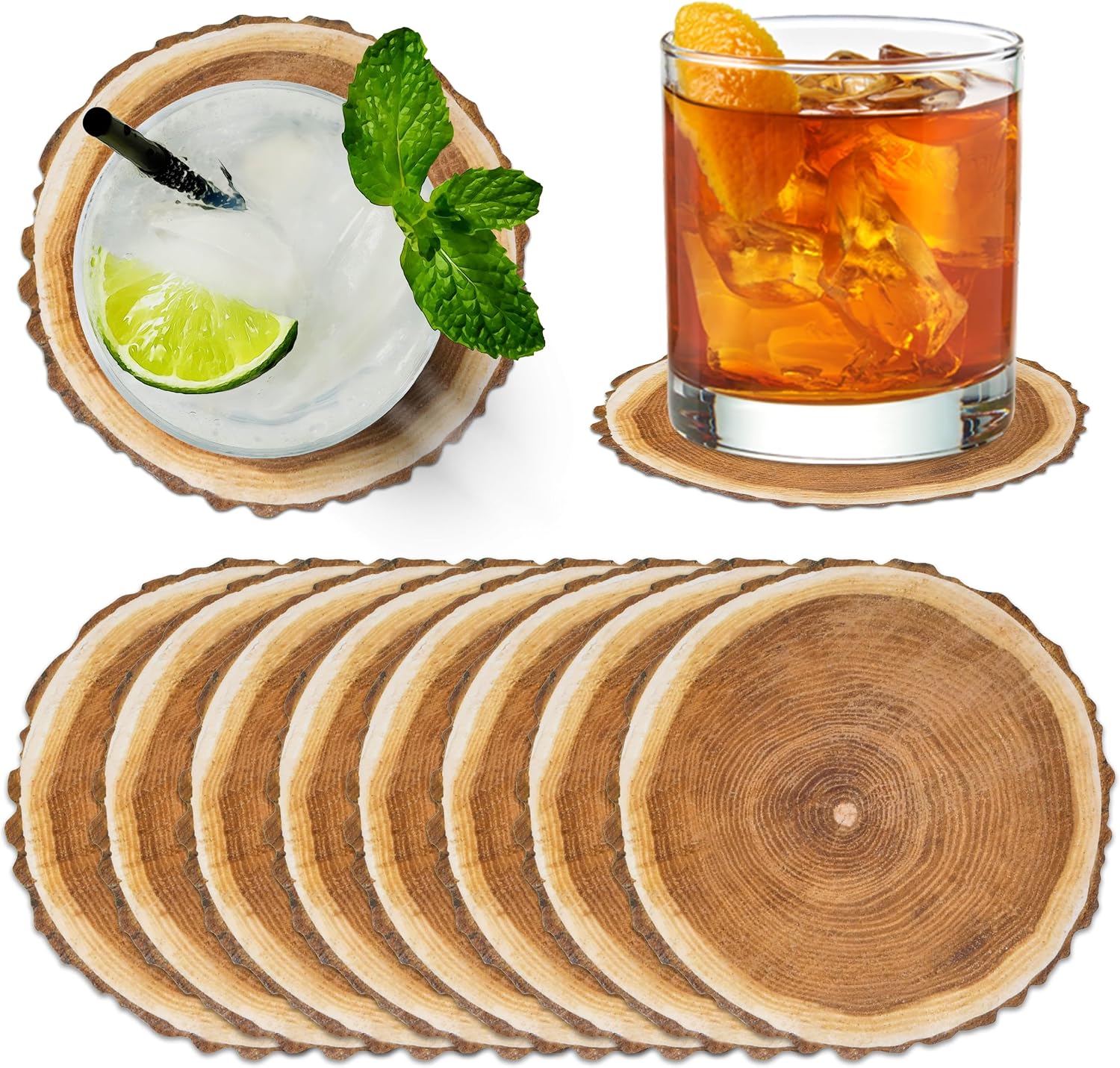 150 Pcs Wooden Look Paper Beverage Coasters, 4" Round, Rustic Wood Slice Cocktail Coaster for Drinks Wedding, Birthday Party Supplies Decorations